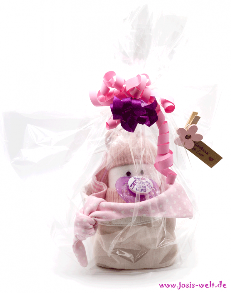 Babygeschenk "Windelbaby in the Box" mit Schnullertuch rosa