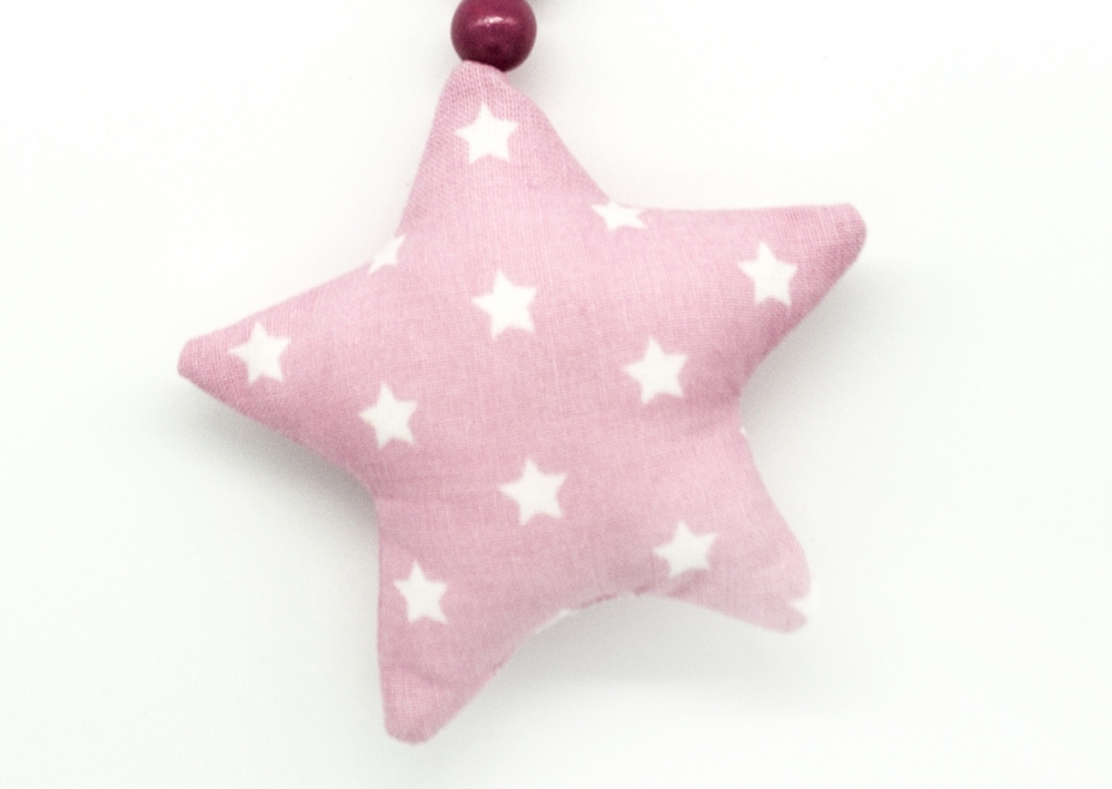Kinderwagenkette mit Stoffstern und Motiv "Stern", rosa
