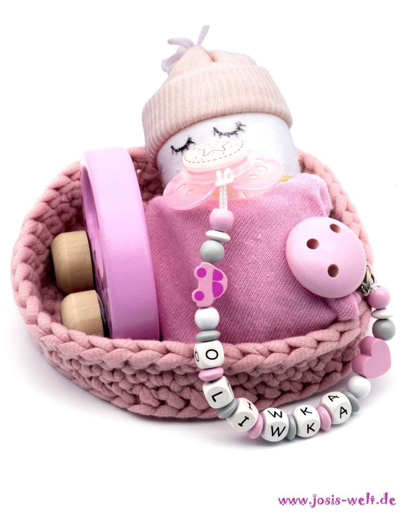 Babygeschenk  "Windelbaby Spielzeug Auto Goki" Rosa Edition
