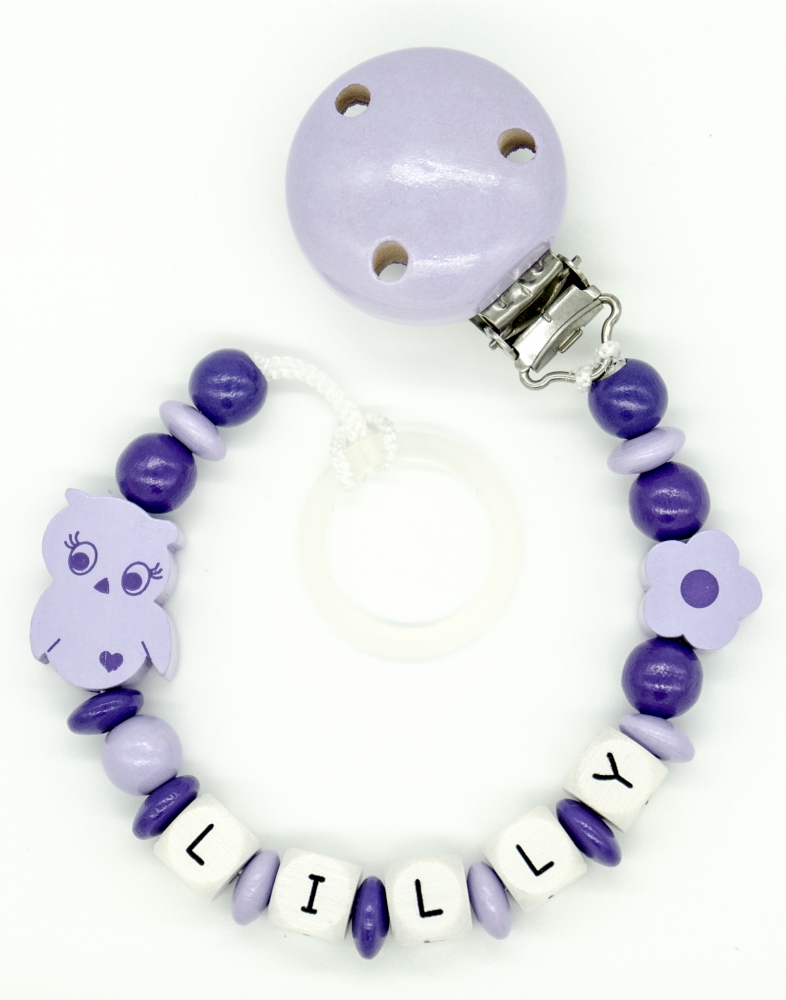 Schnullerkette mit Namen "Eule und Blume"