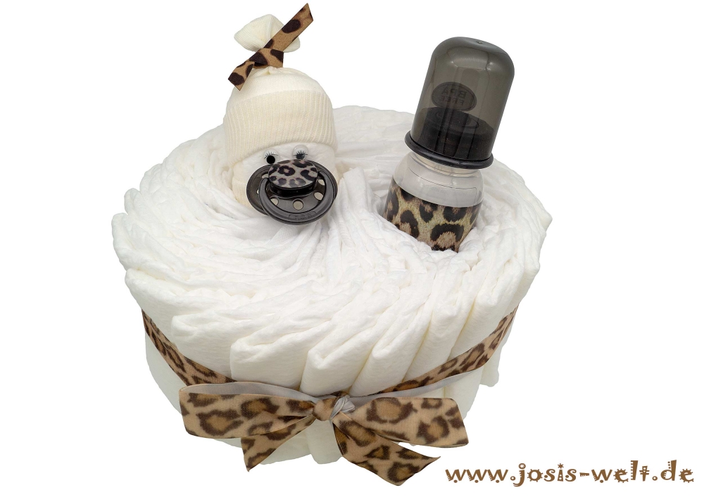 Baby-Geschenk-Windeltorte--Rockstar-Baby-Leopard-schwarz-braun