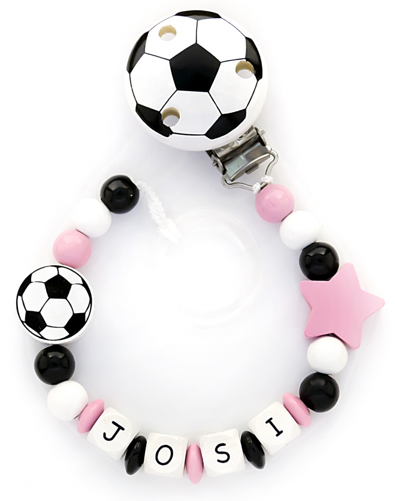 Schnullerkette mit Namen "Fußball und Stern" Girls Edition